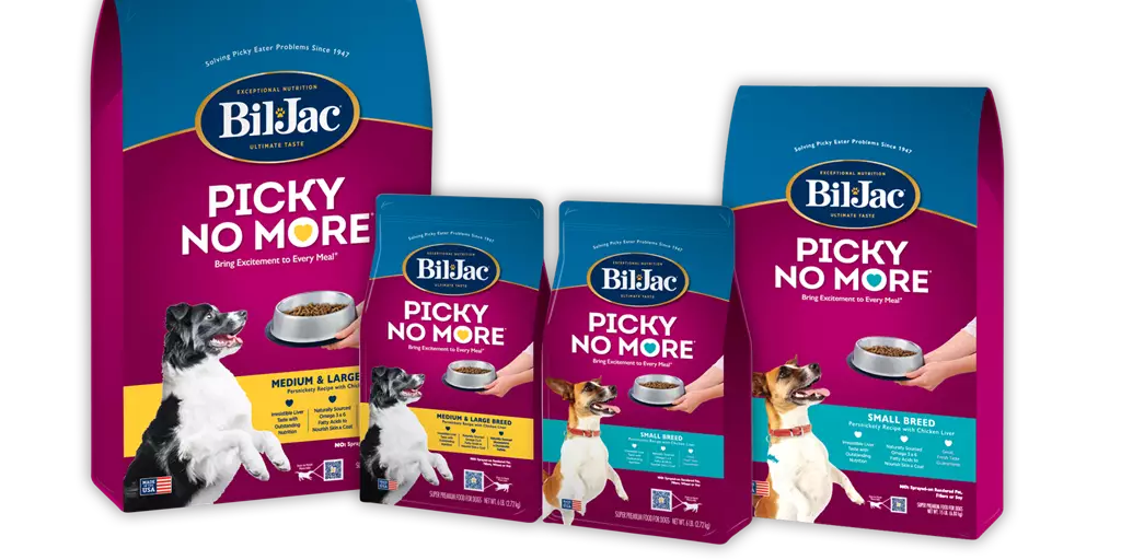 The Full Line of Bil-Jac Picky No More Dry Dog Food 