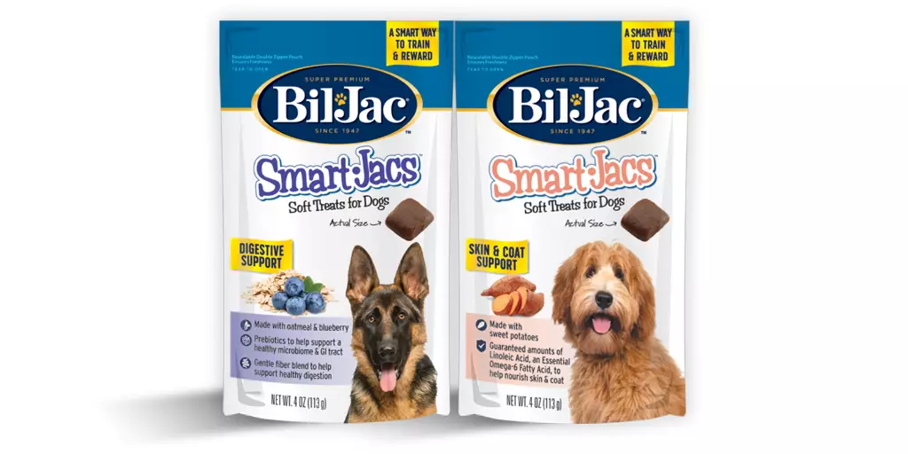 Bags of Bil-Jac's Smart Jacs Digestive Support and Skin & Coat Support