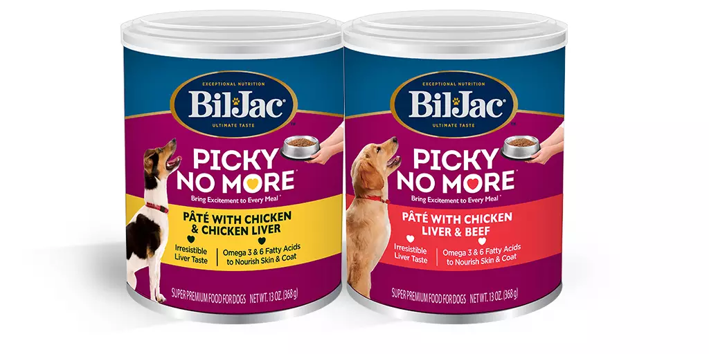 Bil-Jac’s new Picky No More Pâtés, canned wet dog food for picky eaters.