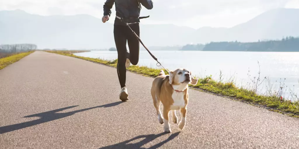 A person running with their dog to exercise and keep their pet healthy.